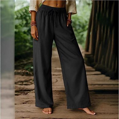 Women's Plus Size Casual Pants Wide Leg Drawstring Elastic High Waist Palazzo Pant