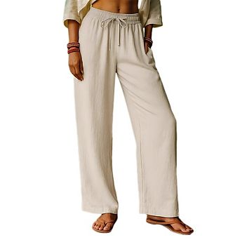 Women's Plus Size Casual Pants Wide Leg Drawstring Elastic High Waist Palazzo Pant