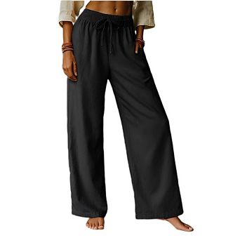 Women's Plus Size Casual Pants Wide Leg Drawstring Elastic High Waist Palazzo Pant