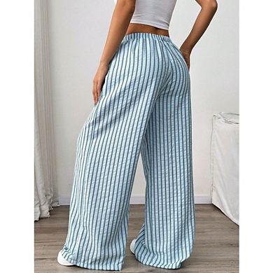 Women's Striped Wide Leg Casual Pants Oversized Drawstring Waist Baggy Trousers For Going Out
