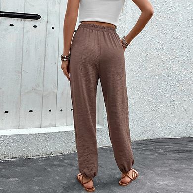 Women's Tapered Lounge Pants with Pockets High Waisted Adjustable Drawstring Flowy Trousers