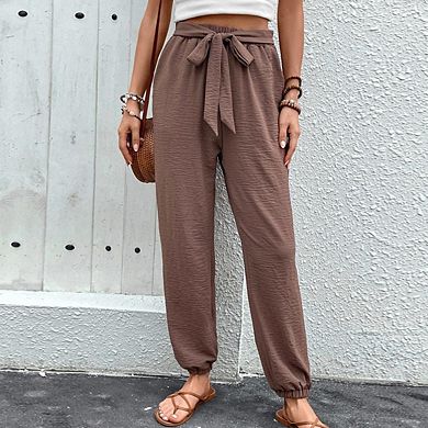 Women's Tapered Lounge Pants with Pockets High Waisted Adjustable Drawstring Flowy Trousers