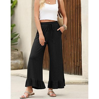 Women’s wide-leg, high-waisted palazzo pants with drawstring, elastic waist