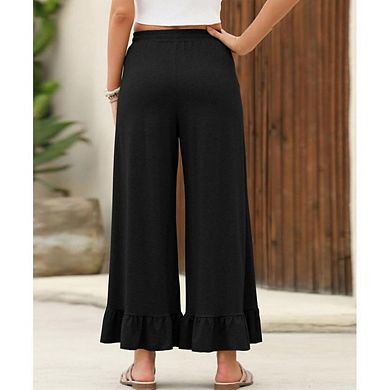 Women’s wide-leg, high-waisted palazzo pants with drawstring, elastic waist