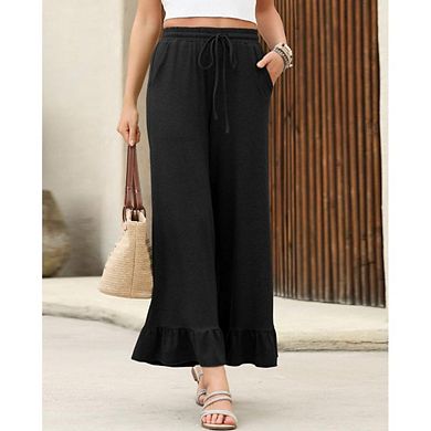 Women’s wide-leg, high-waisted palazzo pants with drawstring, elastic waist