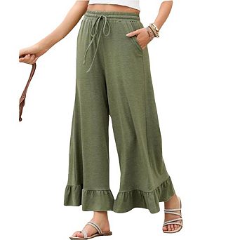 Women’s wide-leg, high-waisted palazzo pants with drawstring, elastic waist