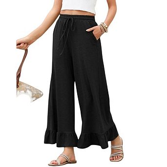 Women’s wide-leg, high-waisted palazzo pants with drawstring, elastic waist