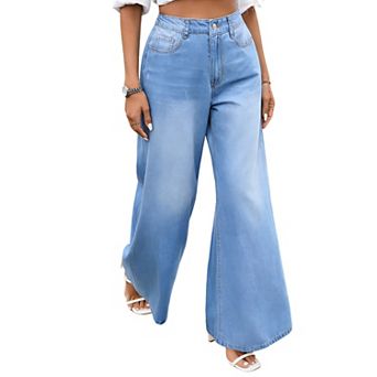 Women's Wide Leg Jeans High Waisted Loose Fit Straight Leg Denim Pants