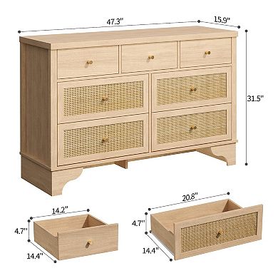 IDEALHOUSE Rattan 7-Drawer Dresser