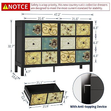 IDEALHOUSE 6-Drawer Floral Dresser