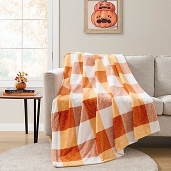 Kate Aurora Autumn Harvest Spice Thanksgiving Buffalo Plaid Farmhouse Accent Throw Blanket