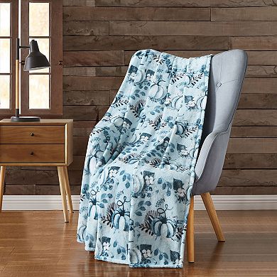 Kate Aurora Coastal Autumn Harvest Teal Halloween Pumpkin Patch Plush Oversized Throw Blanket