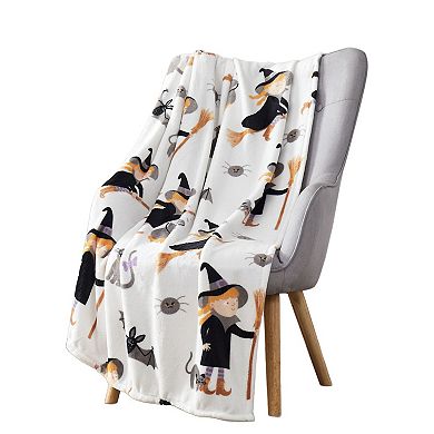Kate Aurora Ultra Soft and Plush Halloween Friendly Witches and Bats Accent Throw Blanket Cover