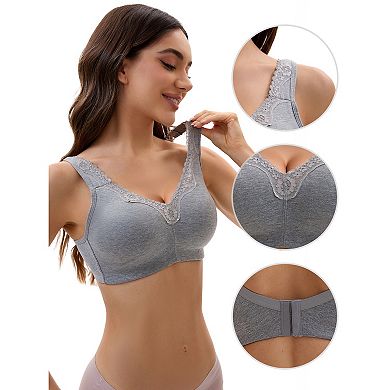 3 Packs Plus Size for Women's Lace Trim Full Coverage Adjustable Strap Soft Cup Bras