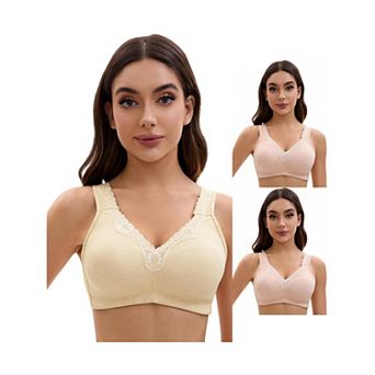 3 Packs Plus Size for Women's Lace Trim Full Coverage Adjustable Strap Soft Cup Bras