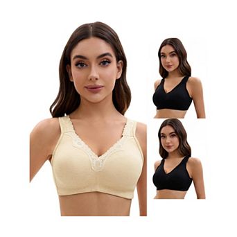 3 Packs Plus Size for Women's Lace Trim Full Coverage Adjustable Strap Soft Cup Bras