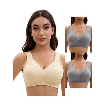 3 Packs Plus Size for Women's Lace Trim Full Coverage Adjustable Strap Soft Cup Bras
