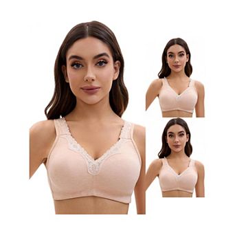 3 Packs Plus Size for Women's Lace Trim Full Coverage Adjustable Strap Soft Cup Bras