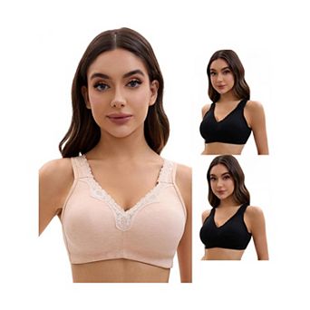 3 Packs Plus Size for Women's Lace Trim Full Coverage Adjustable Strap Soft Cup Bras