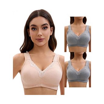 3 Packs Plus Size for Women's Lace Trim Full Coverage Adjustable Strap Soft Cup Bras