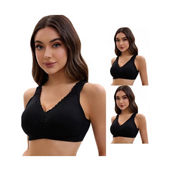 3 Packs Plus Size for Women's Lace Trim Full Coverage Adjustable Strap Soft Cup Bras