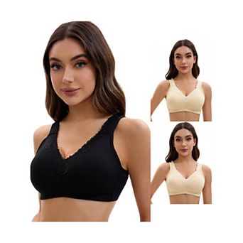3 Packs Plus Size for Women's Lace Trim Full Coverage Adjustable Strap Soft Cup Bras