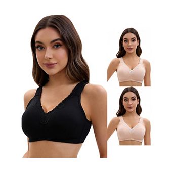 3 Packs Plus Size for Women's Lace Trim Full Coverage Adjustable Strap Soft Cup Bras