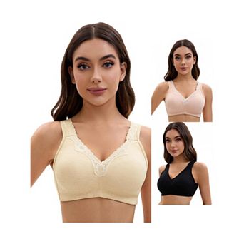 3 Packs Plus Size for Women's Lace Trim Full Coverage Adjustable Strap Soft Cup Bras