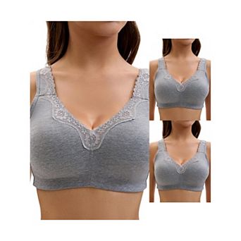 3 Packs Plus Size for Women's Lace Trim Full Coverage Adjustable Strap Soft Cup Bras