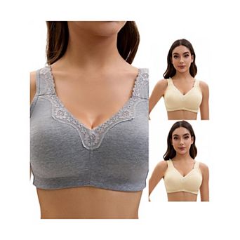3 Packs Plus Size for Women's Lace Trim Full Coverage Adjustable Strap Soft Cup Bras