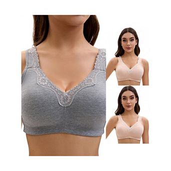 3 Packs Plus Size for Women's Lace Trim Full Coverage Adjustable Strap Soft Cup Bras