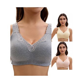 3 Packs Plus Size for Women's Lace Trim Full Coverage Adjustable Strap Soft Cup Bras