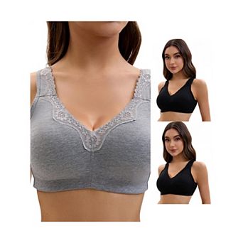3 Packs Plus Size for Women's Lace Trim Full Coverage Adjustable Strap Soft Cup Bras