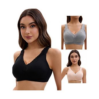 3 Packs Plus Size for Women's Lace Trim Full Coverage Adjustable Strap Soft Cup Bras
