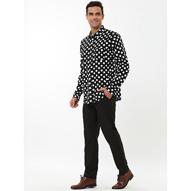2 Packs Men's Polka Dots Long Sleeve Slim Fit Printed Dress Button Down Shirt
