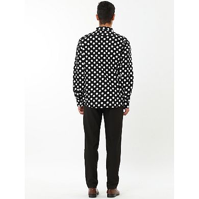 2 Packs Men's Polka Dots Long Sleeve Slim Fit Printed Dress Button Down Shirt