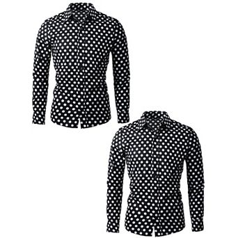 2 Packs Men's Polka Dots Long Sleeve Slim Fit Printed Dress Button Down Shirt
