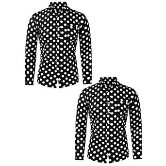 2 Packs Men's Polka Dots Long Sleeve Slim Fit Printed Dress Button Down Shirt