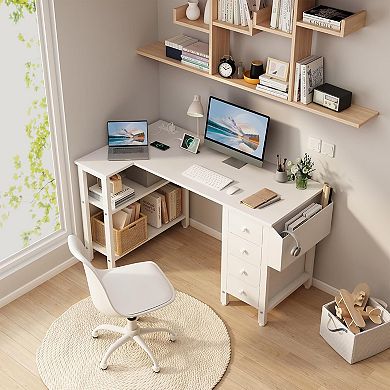 L-shaped computer desk