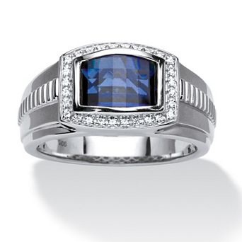 PalmBeach Jewelry 3.31 ct w Men's Created Blue & White Sapphire Ring Platinum Plated Silver