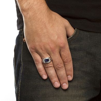 PalmBeach Jewelry 3.31 Cttw Men's Created Blue & White Sapphire Ring Platinum Plated Silver