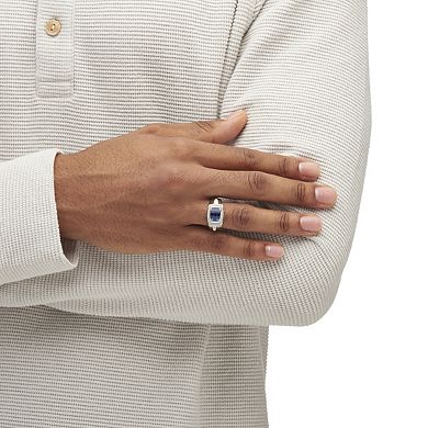 PalmBeach Jewelry 3.31 Cttw Men's Created Blue & White Sapphire Ring Platinum Plated Silver