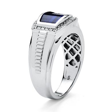 PalmBeach Jewelry 3.31 Cttw Men's Created Blue & White Sapphire Ring Platinum Plated Silver
