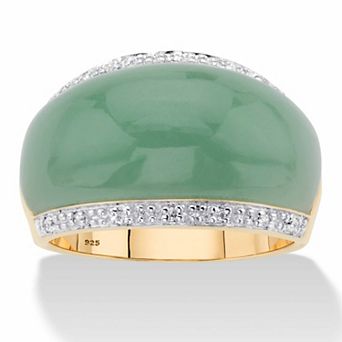 PalmBeach Jewelry .56 ct w. Genuine Green Jade and White Topaz Gold-Plated Silver Dome Ring