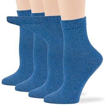Women Diabetic Cotton Quarter Socks, 4 Pairs Extra Wide, Soft Seamless, Patterned & Solid Breathable