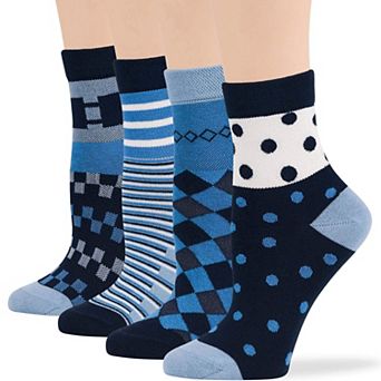 Women Diabetic Cotton Quarter Socks, 4 Pairs Extra Wide, Soft Seamless, Patterned & Solid Breathable