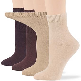 Women Diabetic Cotton Quarter Socks, 4 Pairs Extra Wide, Soft Seamless, Patterned & Solid Breathable