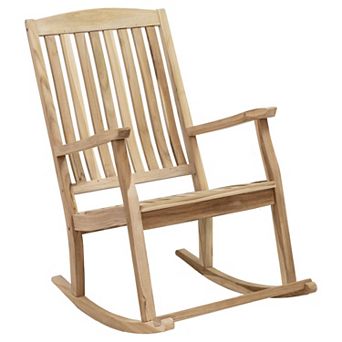 Sunnydaze Teak Wood Outdoor Front Porch Rocking Chair with High Back