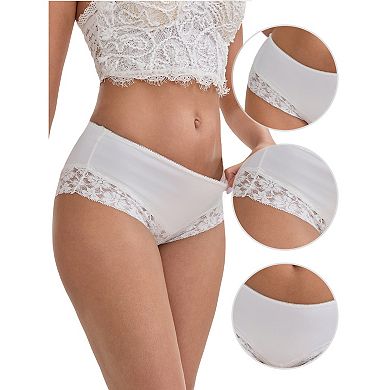 Women's Lace Trim Leopard Print Ultra-Thin Mid Rise Hipsters Elastic Lightweight Breathable Briefs