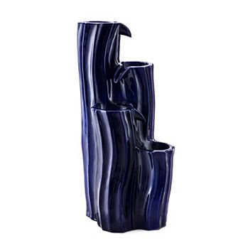 Glitzhome 4 tier d Wavy Textured Ceramic Fountain, 29.5" Floor Fountain with Pump and LED Light